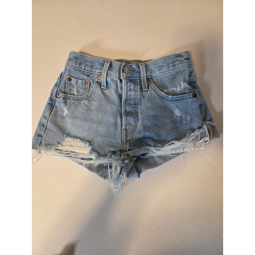 Levis Premium 501 Original Cutoff Denim Shorts Light Wash Distressed Size 23
